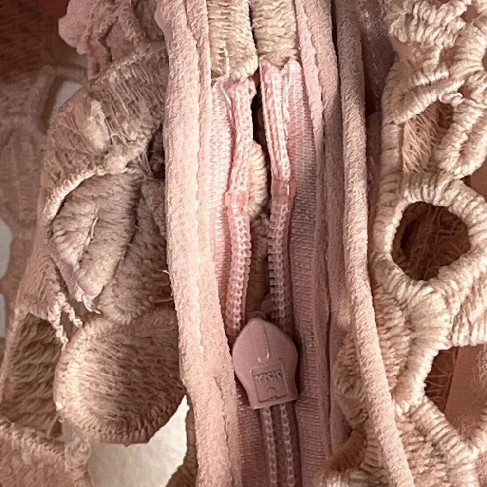 Sandro Paris Manureva Dress Women's Small Pink Floral Laser Cut Crochet Side Zip - Picture 8 of 16